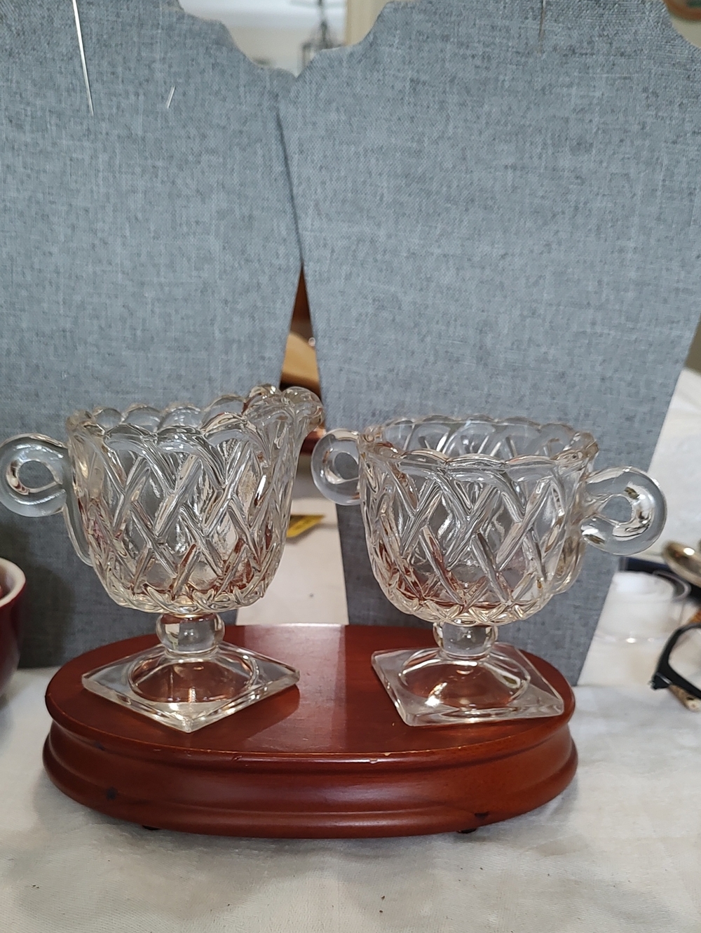 Vintage Indiana Glass Clear Pretzel Glass Sugar & Creamer